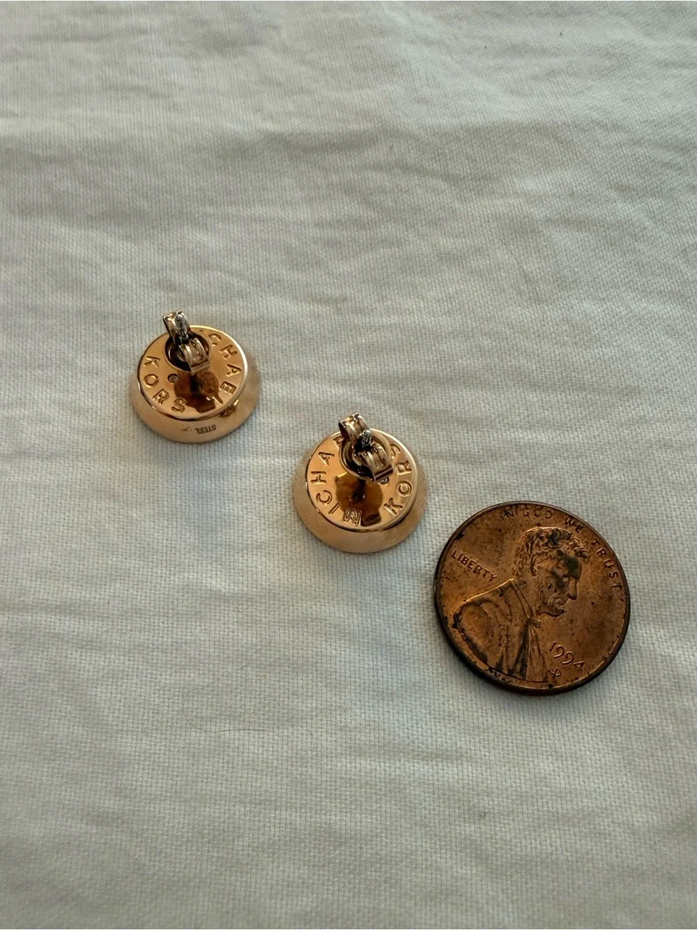 Michael Kors Rose Gold Tone Crystal Halo MK Round Stud Earrings